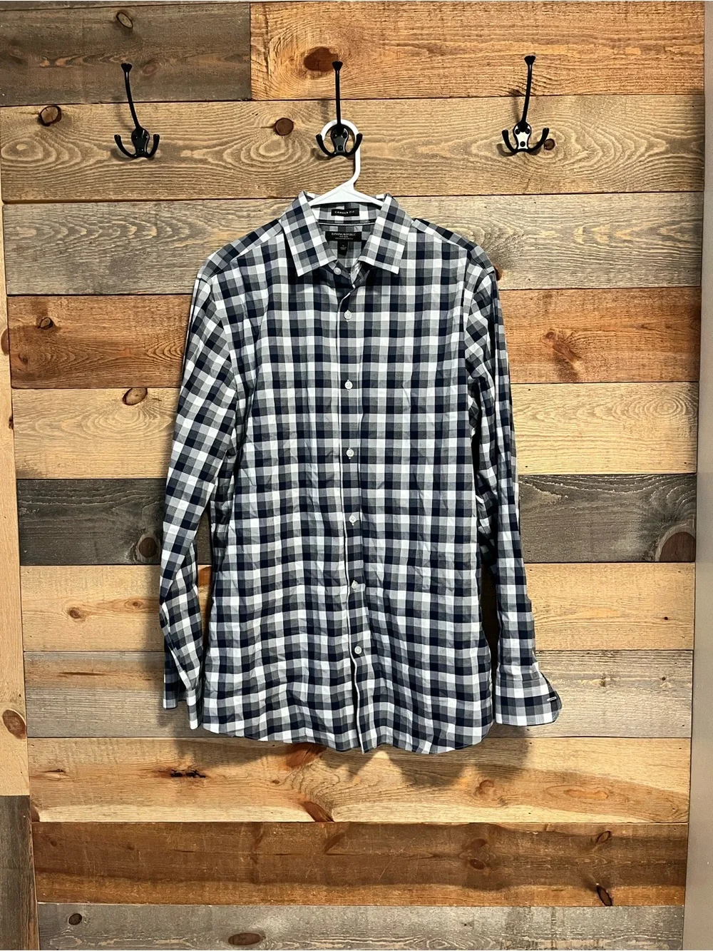 Banana Republic Navy and White Gingham Dress Shirt